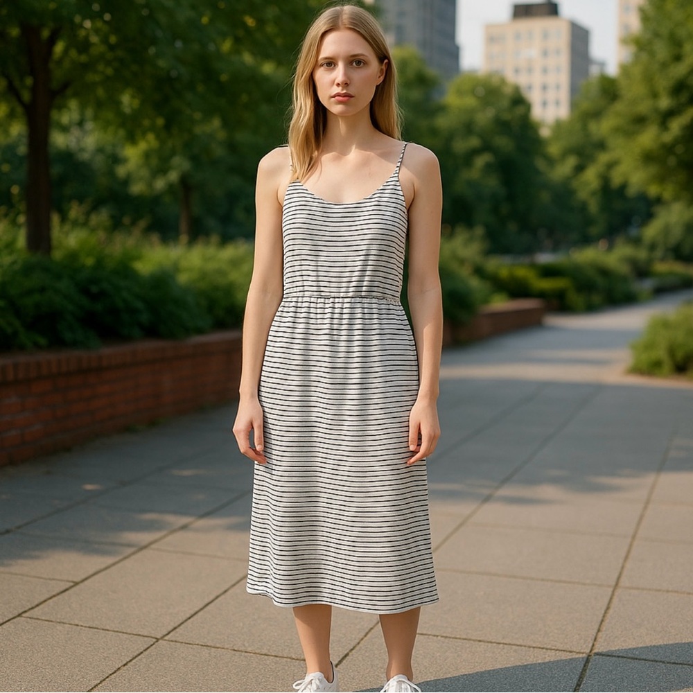 Old Navy Large‎ Maxi Dress Pinstripe Spaghetti Strap Resort Beach Cotton Summer
